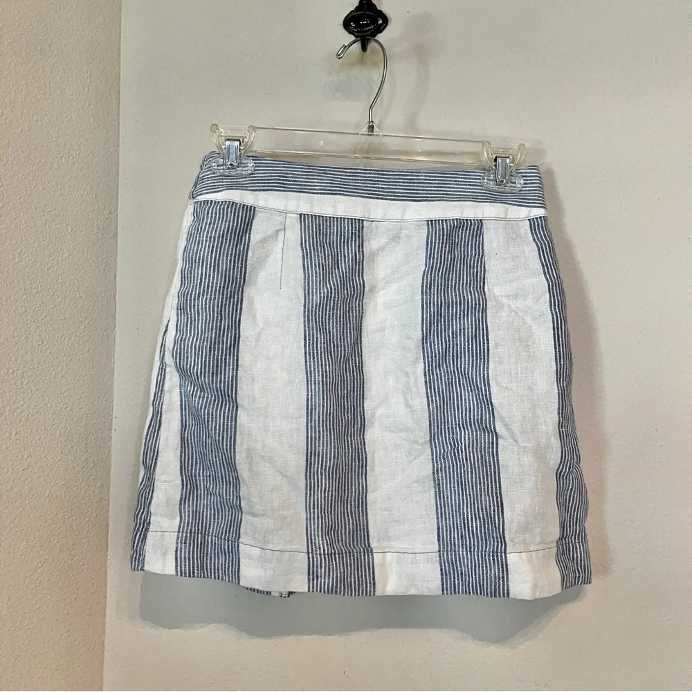 FREE PEOPLE Uptown Days Blue and White Striped Wrap Mini Skirt Size 2 XS - Picture 5 of 8